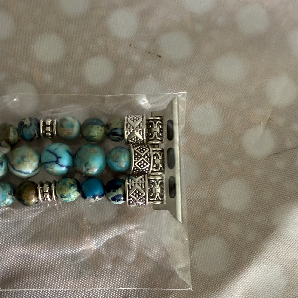 iwatch Turquoise Beaded watch band with Silver Accents - Picture 5 of 5